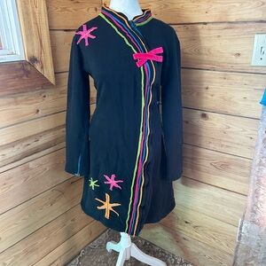 Vintage Black Boho Hippy Jacket Coat Festival‎ Artsy Funky Asian Cotton Sz Large